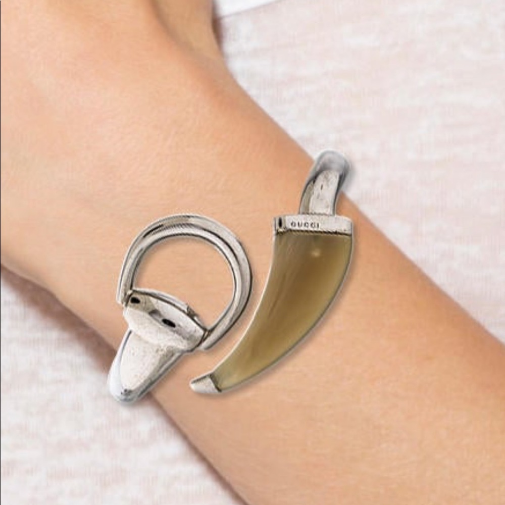 Authentic GUCCI HORSEBIT & HORN CUFF. Heavy Solid Sterling Silver.
